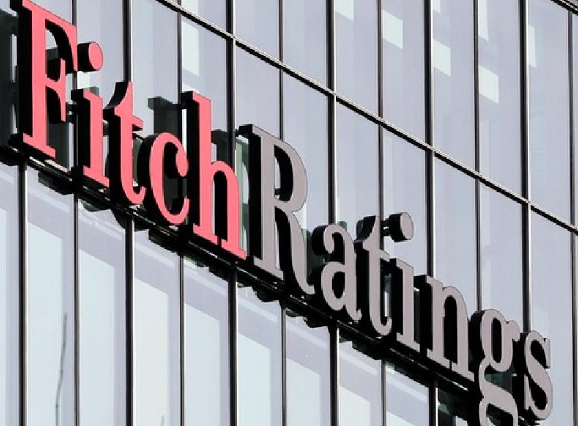 FILE PHOTO: The Fitch Ratings logo is seen at its offices at Canary Wharf financial district in London